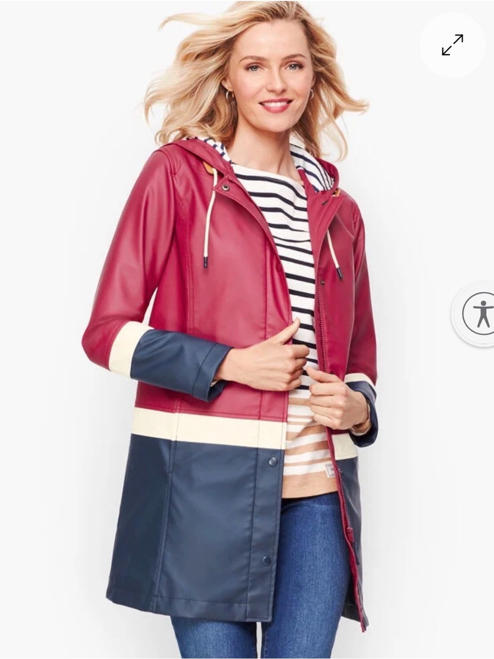Talbots Color Block Hooded Raincoat